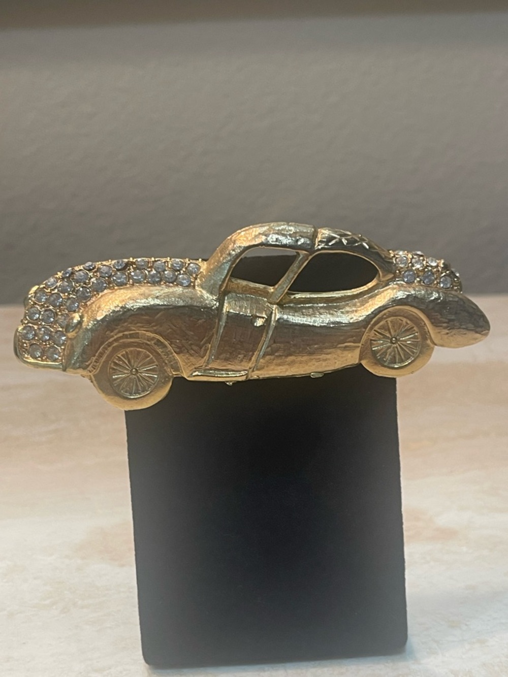 Gold Rhinestone Vintage Car Brooch
